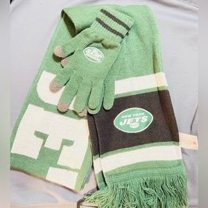 Brand New Fan Favorite New York Jets NFL Gloves & Scarf Set Green & Black JetsNY